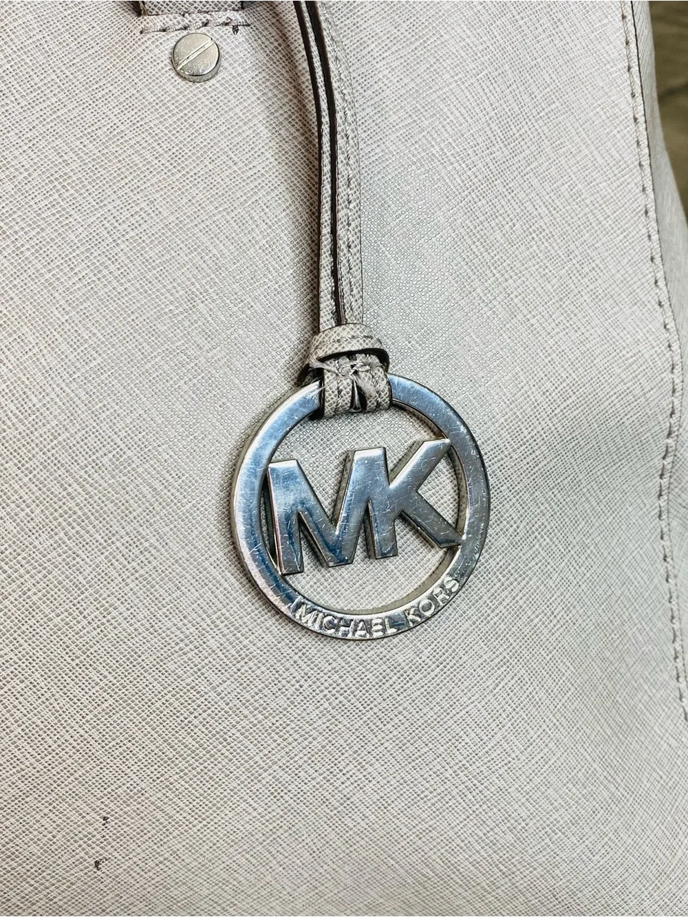 Michael Kors Sutton Medium Saffiano Leather Satchel Bag Gray Silver Hardware